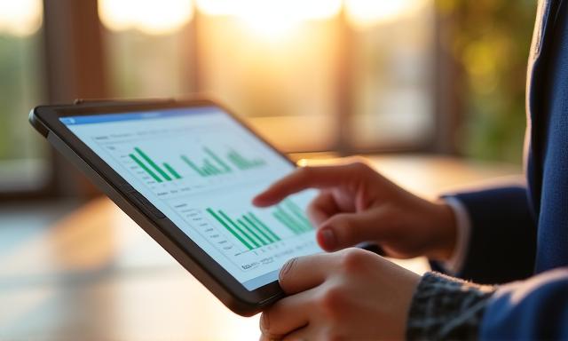 Business professional identifying process bottlenecks on a digital tablet